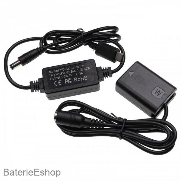 USB napájací adaptér ako AC-PW20 pre Sony Alpha 7 atď. + DC spojka ako NP-FW50